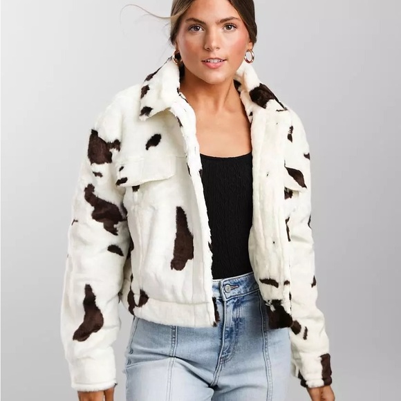 Ashley By 26 International Jackets & Blazers - Ashley by 26 International Cow Print Faux Fur Trucker Jacket Size Small NWT